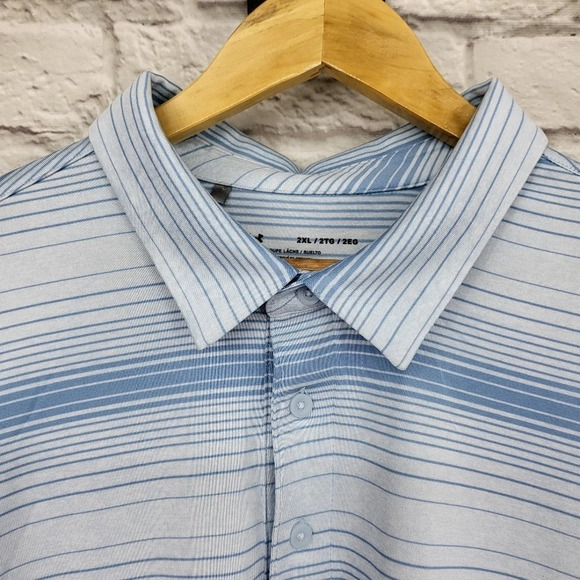 UNDER ARMOUR Blue Striped 3 Button Golf Polo Shirt Sz 2XL - Picture 3 of 11